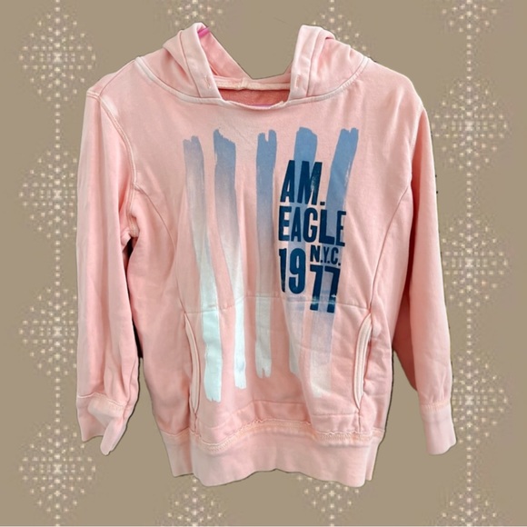 Vintage American Eagle Salmon Color 3/4 Sleeve Graphic Hoodie Women’s Size Small - Picture 3 of 14